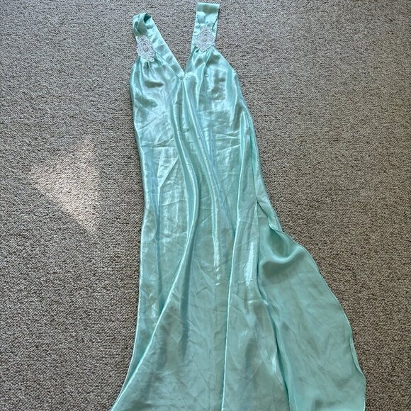 Vintage Jessica Lynn Seafoam Green Slip Dress S | Lace Appliqué | Cottagecore - Picture 1 of 15